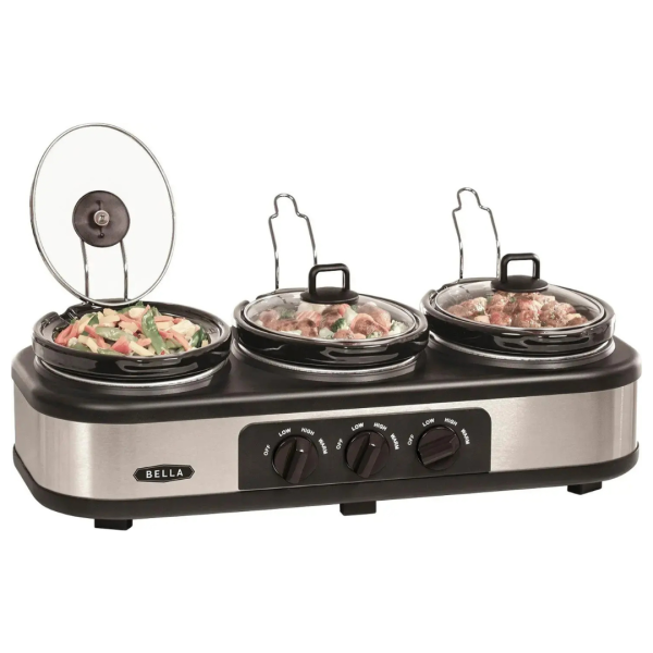 Bella Triple 3 x1.5qt Stainless Steel Manual Slow Cooker & Buffet Server Online now