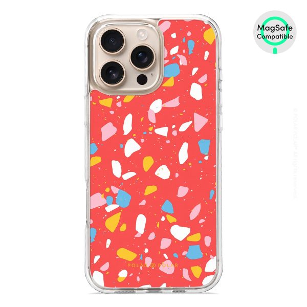 Living Coral Terrazzo - iPhone 16 Pro Max Clear Bumper MagSafe Case For Cheap